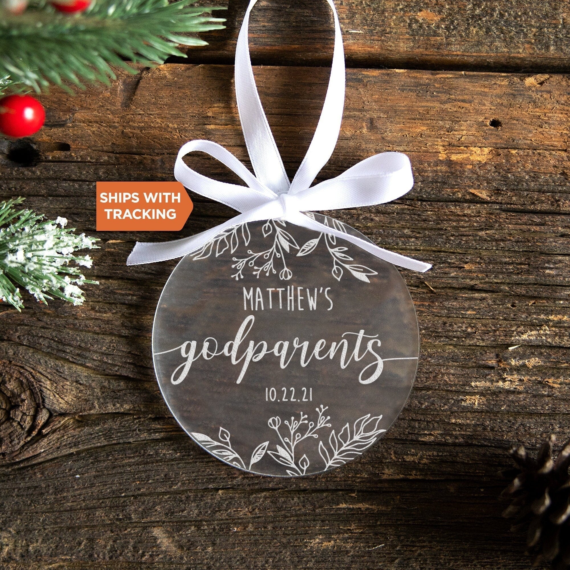 Personalized Godmother Godfather Ornament | Will You Be My Godmother Godfather, Baptism Ornament, Godparent Thank You Gift, Christening Gift