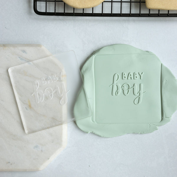 Baby Boy Acrylic Fondant Embosser With Cutter | Baby Shower Cookie Stamp, Baby Shower Fondant Embosser, Baby Shower Cookie Cutter,Baby Boy