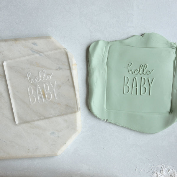 Hello Baby Acrylic Fondant Embosser With Cutter | Baby Shower Cookie Stamp, Baby Shower Fondant Embosser, Baby Shower Cookie Cutter Embosser