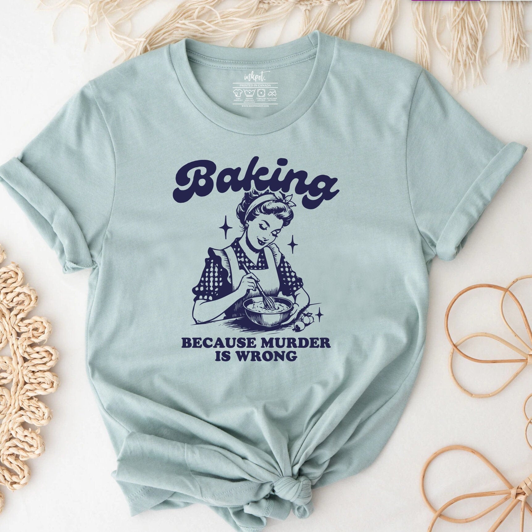 Baking Because Murder Is Wrong T-Shirt | Gift For Baker, Baker T-Shirt, Funny Retro Baking Shirt, Bakery Gift, Baking Mom Shirt,Bakery Shirt