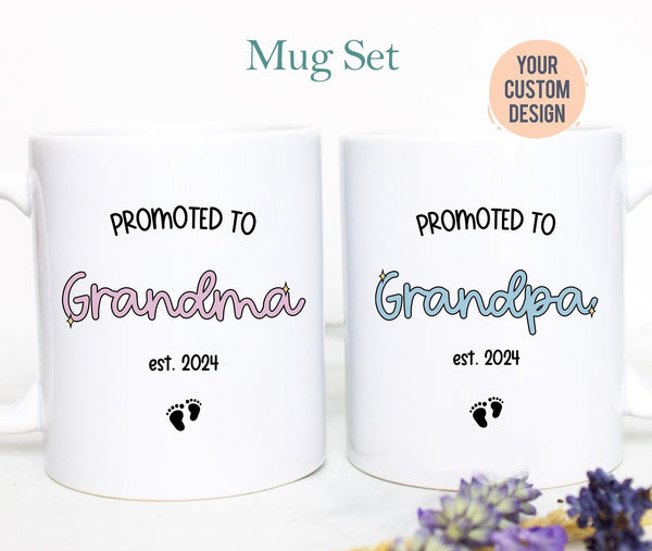 Pregnancy Announcement Grandparents Individual OR Mug Set | New Grandparents Mug,Promoted to Grandma Mug, Promoted Grandpa, Pregnancy Reveal