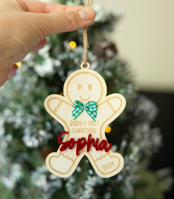 Custom Baby's First Christmas Ornament 2024 | 3D New Baby Christmas Ornament, Personalized Baby Christmas Ornament, Wooden Newborn Ornament