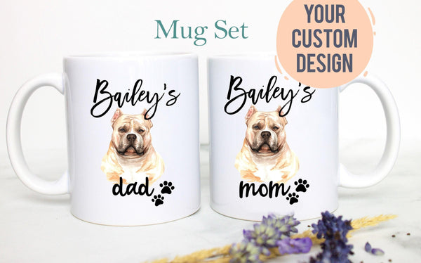 Personalized Pitbull Mom and Dad Individual or Mug Set - White Ceramic Custom Mug