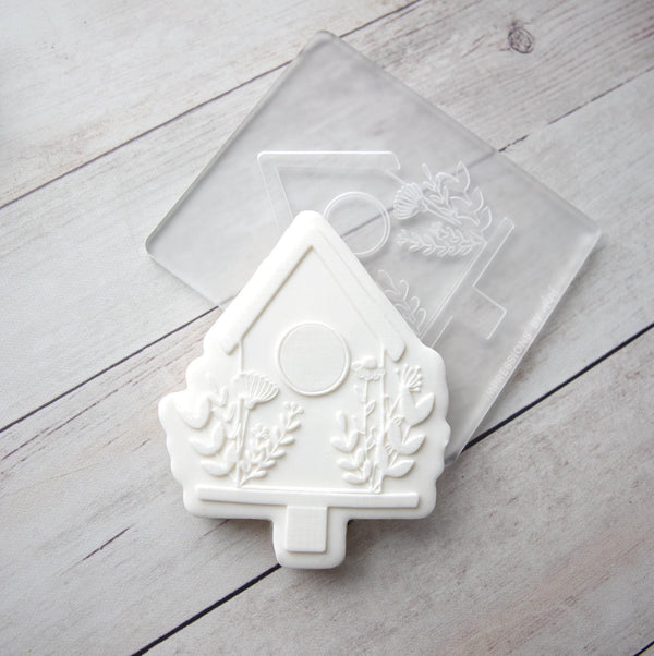 Floral Bird House - Acrylic Fondant Embosser With Optional Cutter