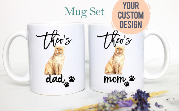Personalized Scottish Fold Cat Mom and Dad Individual or Mug Set - White Ceramic Custom Mug