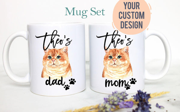 Personalized British Shorthair Cat Mom and Dad Individual or Mug Set - White Ceramic Custom Mug