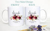 Burgundy Fall Boho Floral Bridesmaid Custom Name With Date - White Ceramic Mug