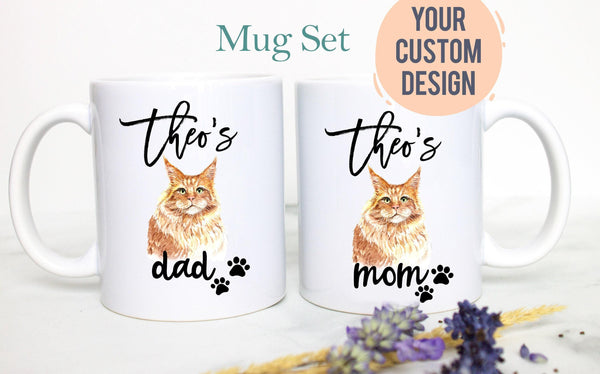 Personalized Orange Tabby Cat Mom and Dad Individual or Mug Set - White Ceramic Custom Mug