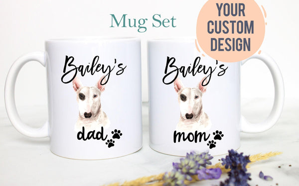 Personalized Bull Terrier Mom and Dad Individual or Mug Set - White Ceramic Custom Mug