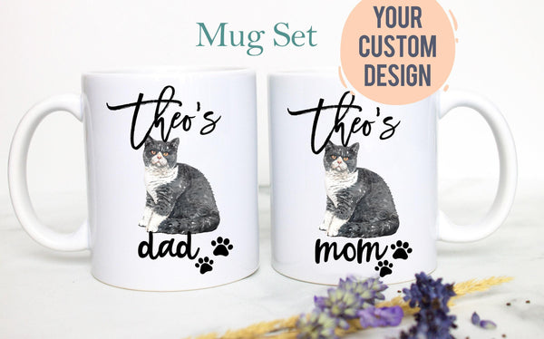 Personalized Tabby Cat Mom and Dad Individual or Mug Set #5 - White Ceramic Custom Mug