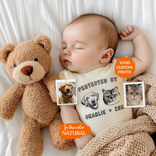 Custom Protected By Bodysuit | Protected By Pets, Newborn Outfit, Gift for Baby, Dog Brother, Baby Announcement,Cat Portrait,New Best Friend