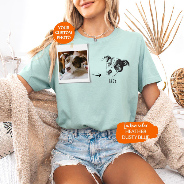 Custom Pet Shirt | Dog Cat Pet Portrait Gift, Custom Cat Photo and Name Shirt, Pet Memorial Lover Gift, Cat Dog Mom Gift, Custom Cat Shirt