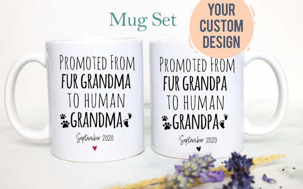 Promoted From Fur Grandma and Grandpa To Human - White Ceramic Mug