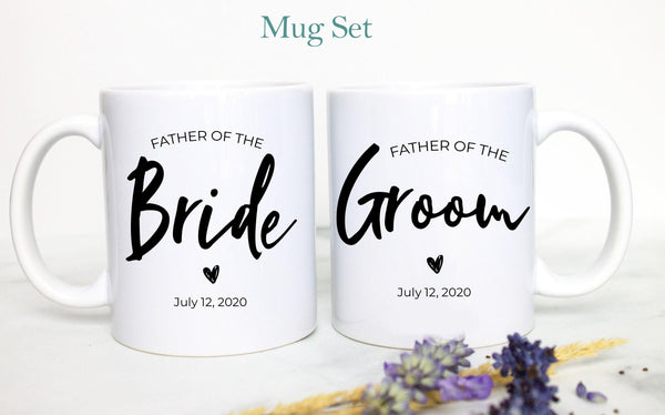 Father of the Bride Father of the Groom Individual or Mug Set Custom Name With Date - White Ceramic Mug