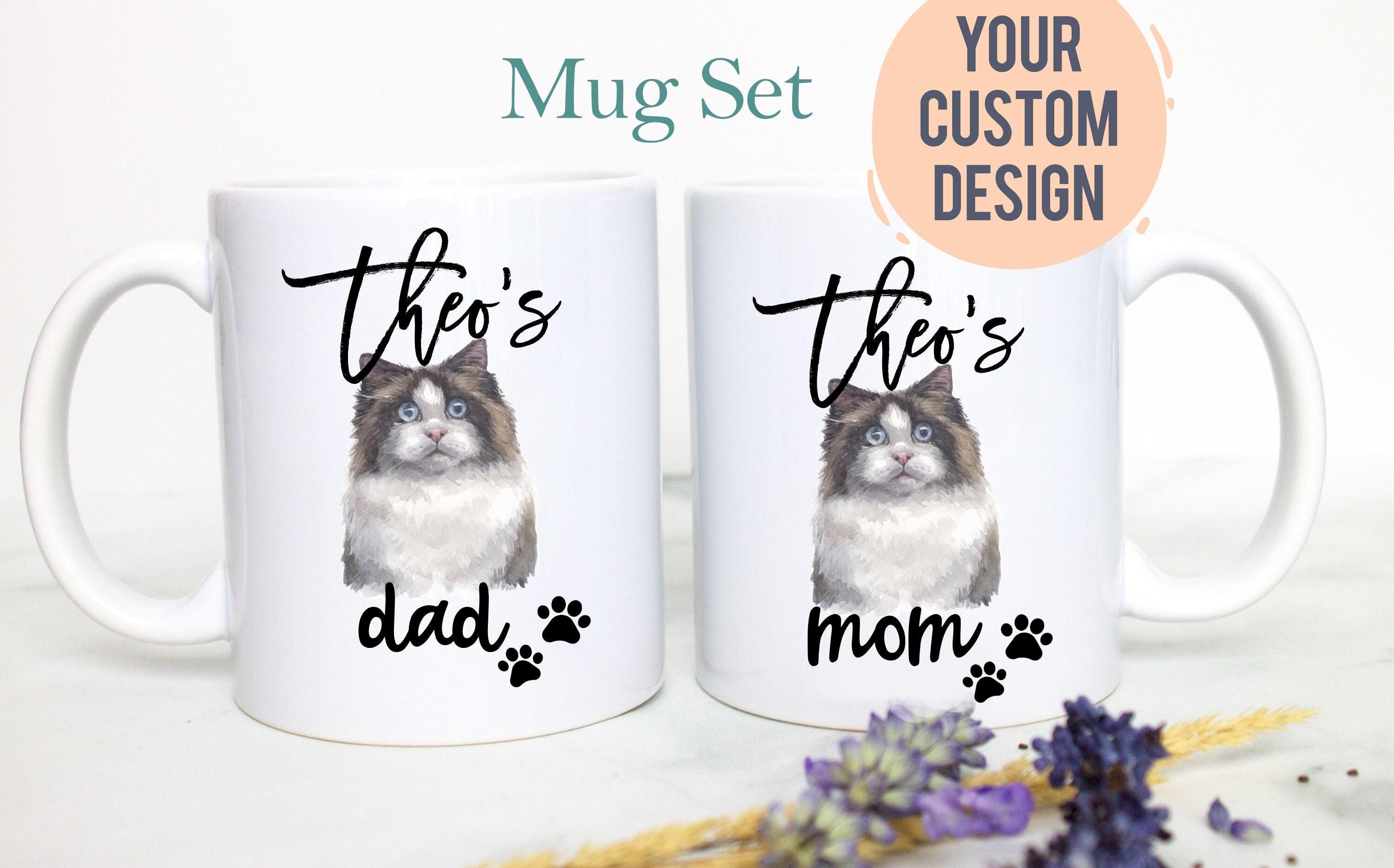 Personalized Ragdoll Cat Mom and Dad Individual or Mug Set - White Ceramic Custom Mug
