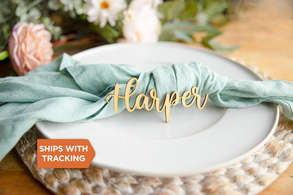 Custom Wedding Holiday Table Name Place Cards | Dinner Party Table decor, Wedding Name Cards, Wood Table Setting, Rustic Place Name, Wedding