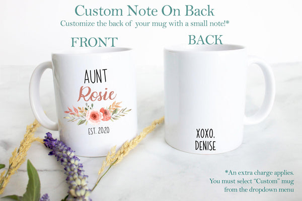 Personalized Aunt Name Peach Floral - White Ceramic Mug