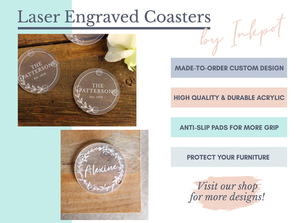 Laser Engraved Personalized Coaster - Custom Name