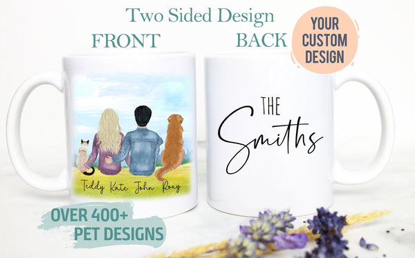 Custom Couple Pet Portrait Mug #4, Cat Dog Lover Dog Mom Dad, Pet Owner Gift, Cat Lady, Pet Memorial Loss, Cat Dog Family Gift, Couple Gift