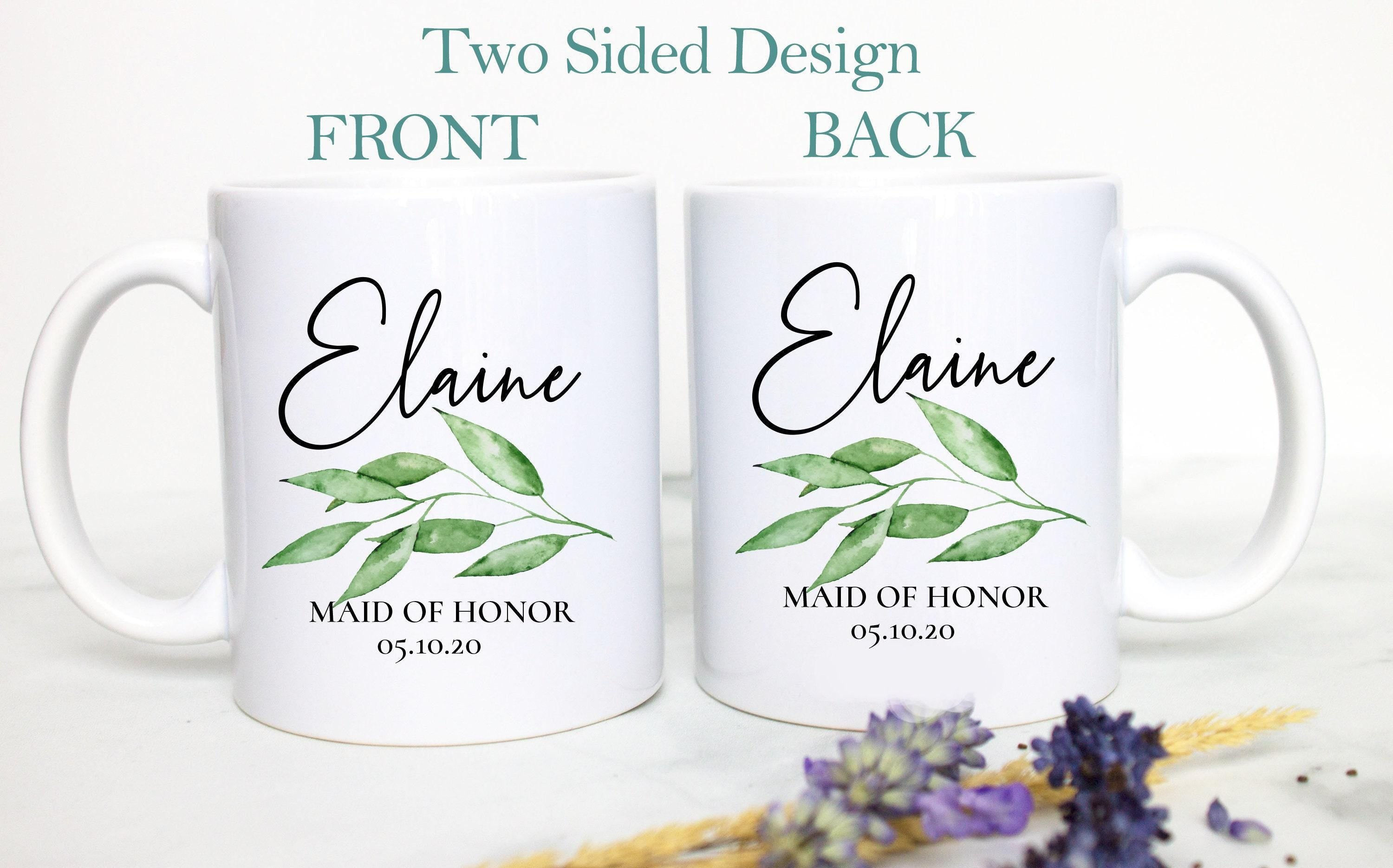 Greenery Eucalyptus Leaf Custom Name - White Ceramic Mug