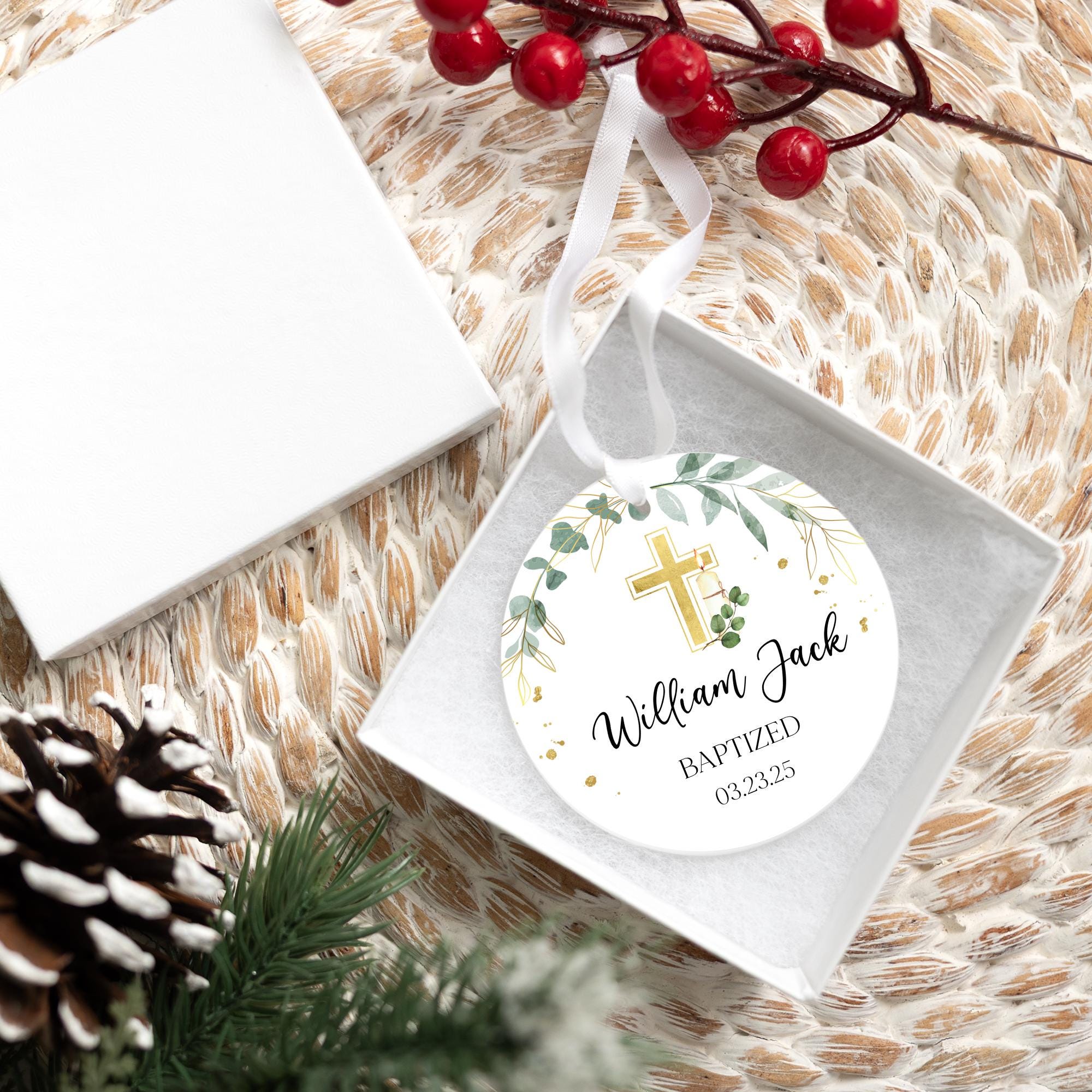 Personalized Baptized Baptism Ornament 2025 | God Bless Ornament, Christening Gift, Baptism Gift, Godson and Goddaughter Gift