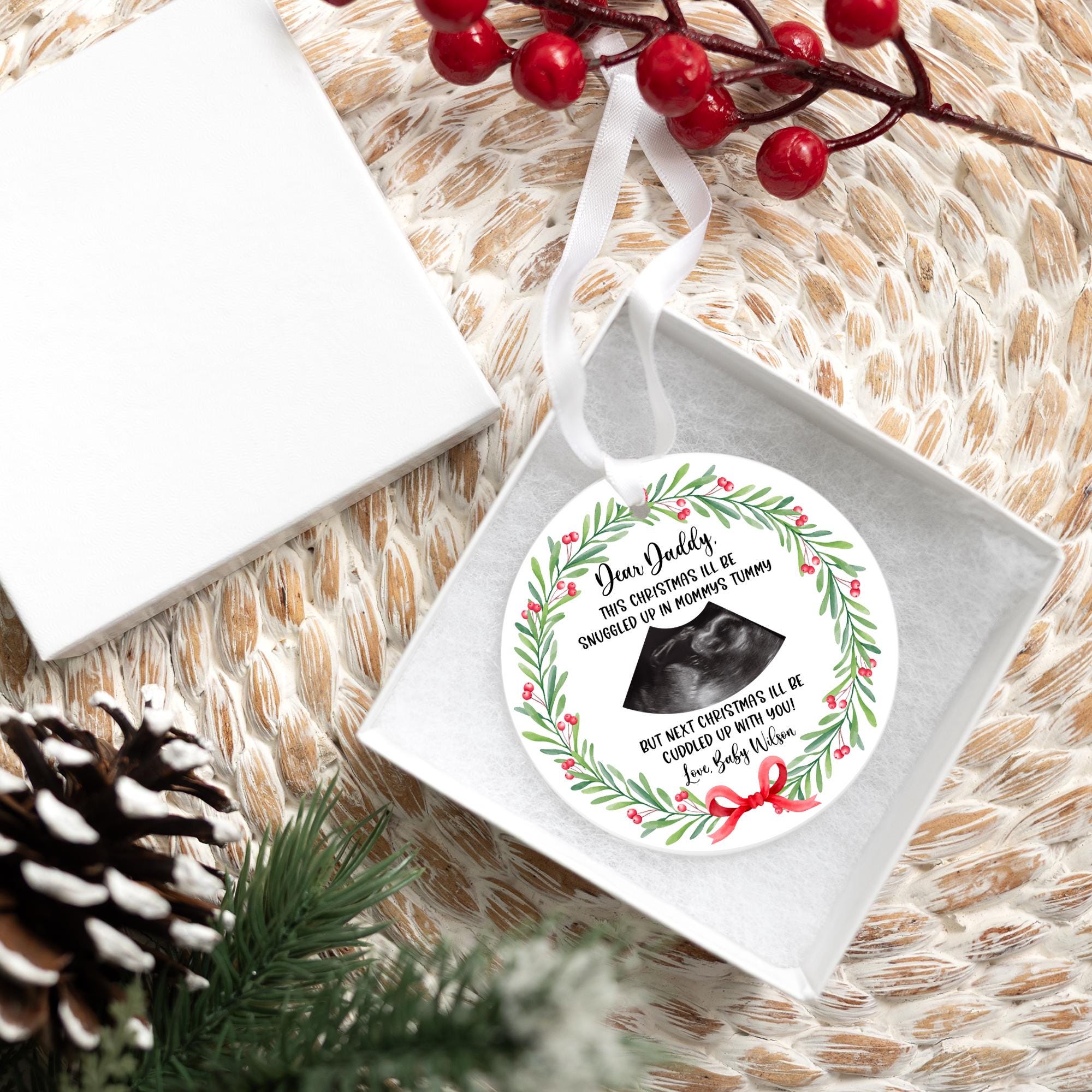 Custom Baby's First Christmas Ornament 2025 | Ceramic Baby Sonogram Ornament, New Mom Gift, Baby's First Holiday Gift, New Baby Keepsake