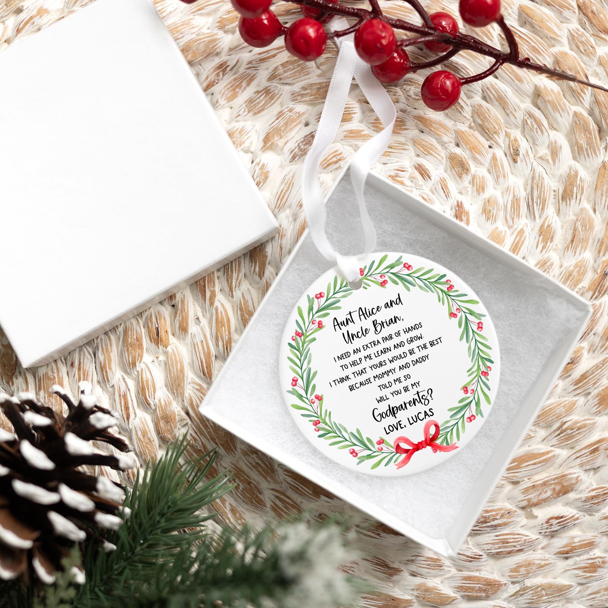 Personalized Will You Be My Godparent Ornament 2025 | Ceramic Baptism Ornament, New Godmother Godfather Ornament, Godparent Christmas Gift