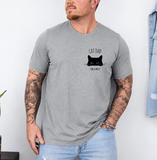 Custom Cat Dad Shirt, Personalized Cat Dad Tee, Cat Pocket Shirt, Gift for Cat Dad, Fathers Day Shirt, Custom Cat Names Tee