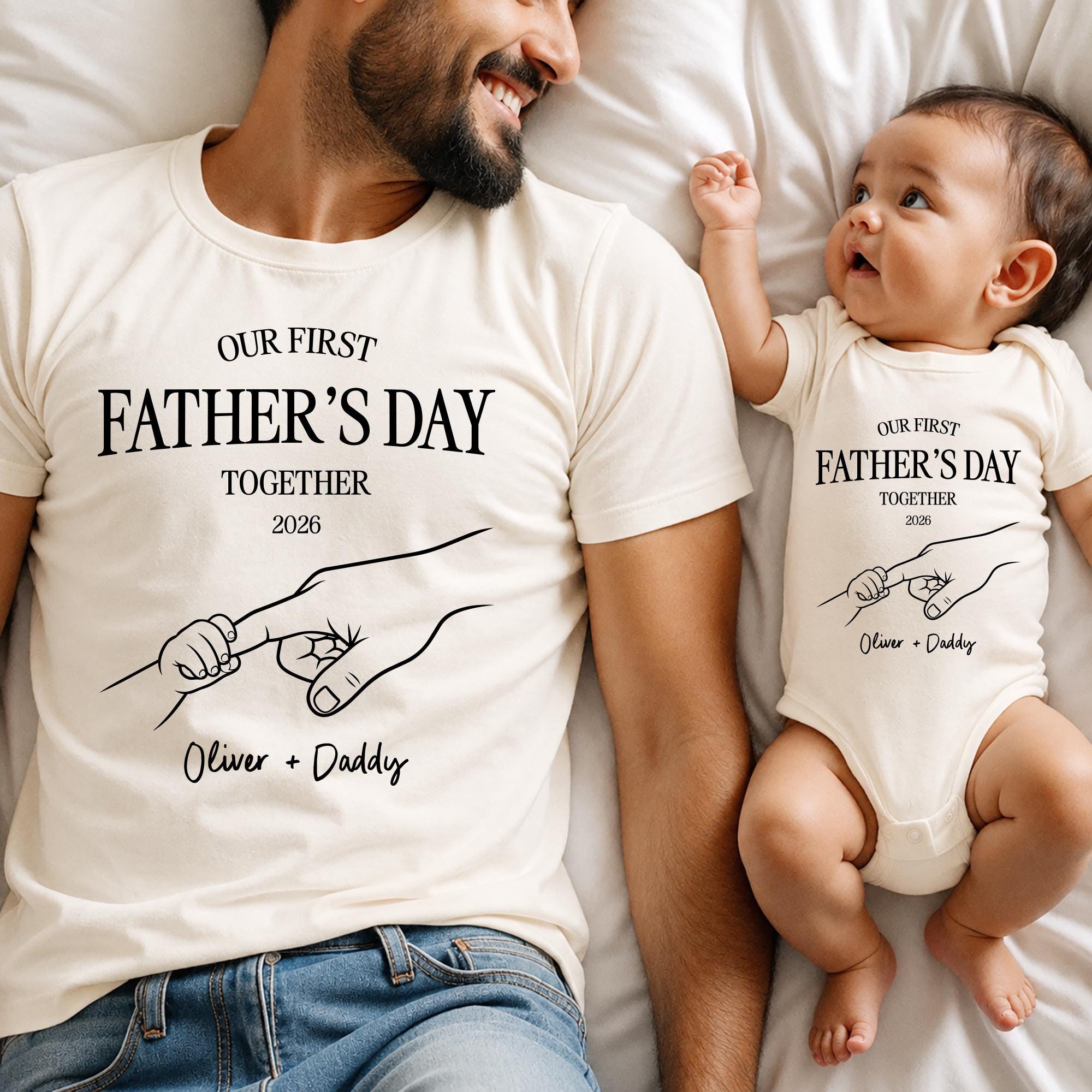 Our First Father’s Day Together Shirt, Personalized Dad Baby Matching Set, Custom Names Tee, First Fathers Day 2026 Gift