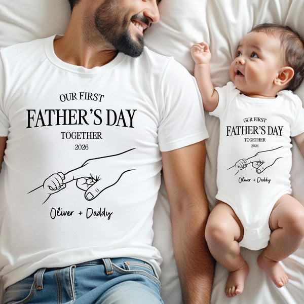 Our First Father’s Day Together Shirt, Personalized Dad Baby Matching Set, Custom Names Tee, First Fathers Day 2026 Gift