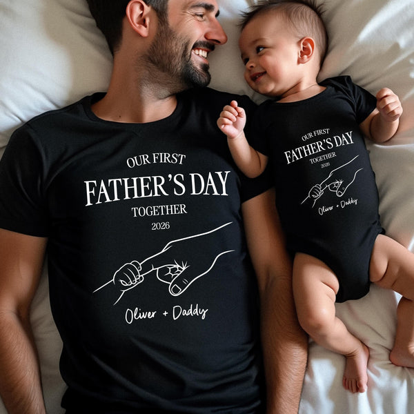 Our First Father’s Day Together Shirt, Personalized Dad Baby Matching Set, Custom Names Tee, First Fathers Day 2026 Gift