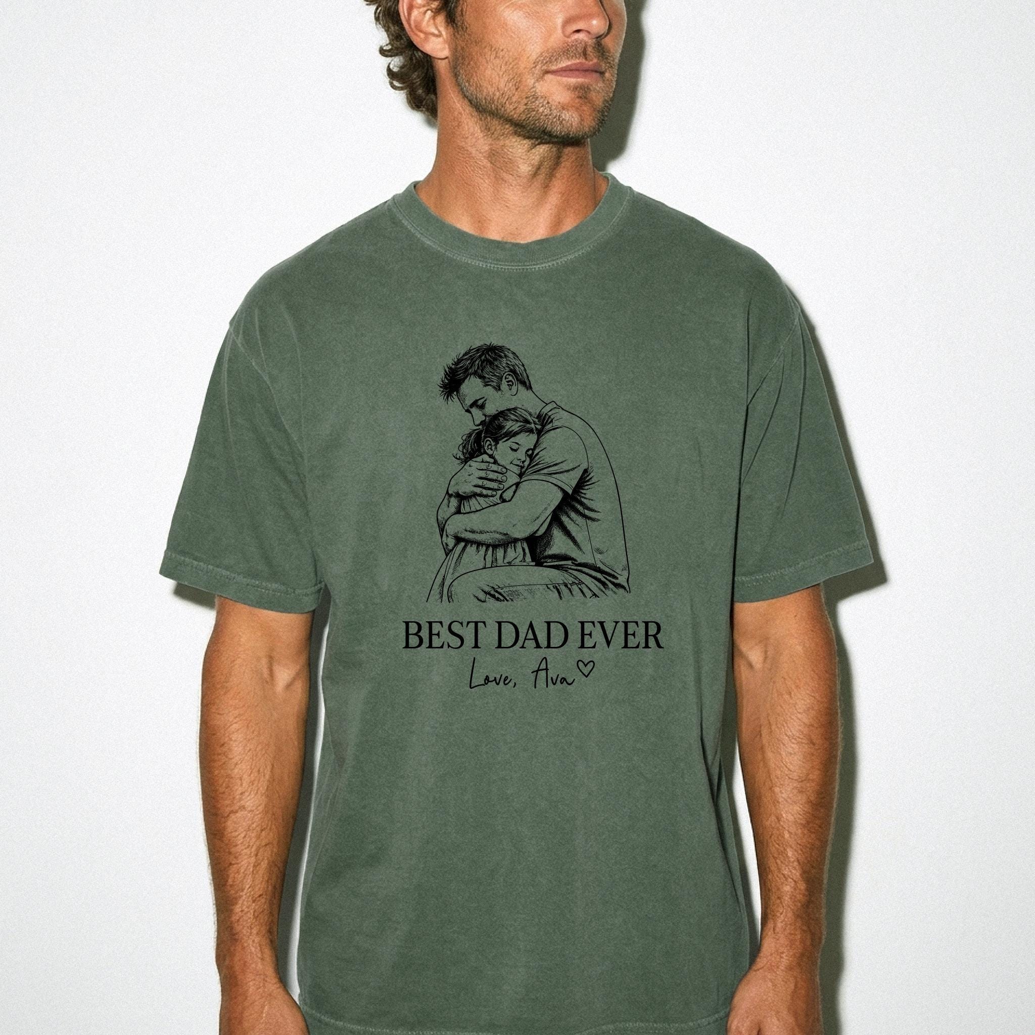 Custom Photo Dad Shirt, Personalized Father's Day Gift for Dad, Best Dad Ever Shirt, Photo to Sketch Tee, Gift From Kids