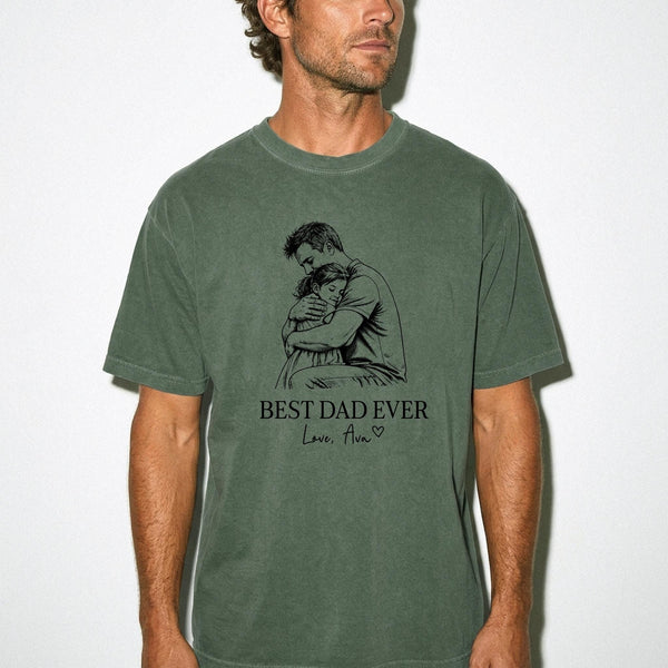 Custom Photo Dad Shirt, Personalized Father's Day Gift for Dad, Best Dad Ever Shirt, Photo to Sketch Tee, Gift From Kids