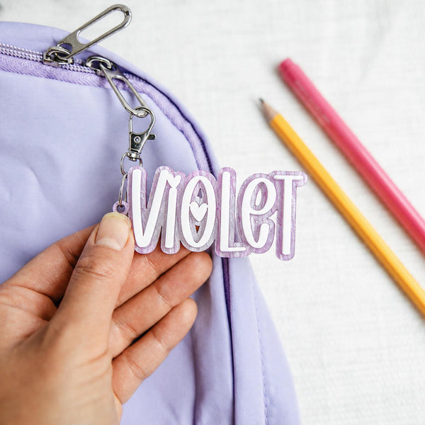Personalized Backpack Name Tag, Kids Name Keychain, Custom Acrylic Bag Tag, Glitter Backpack Charm, Daycare Lunch Bag Tag