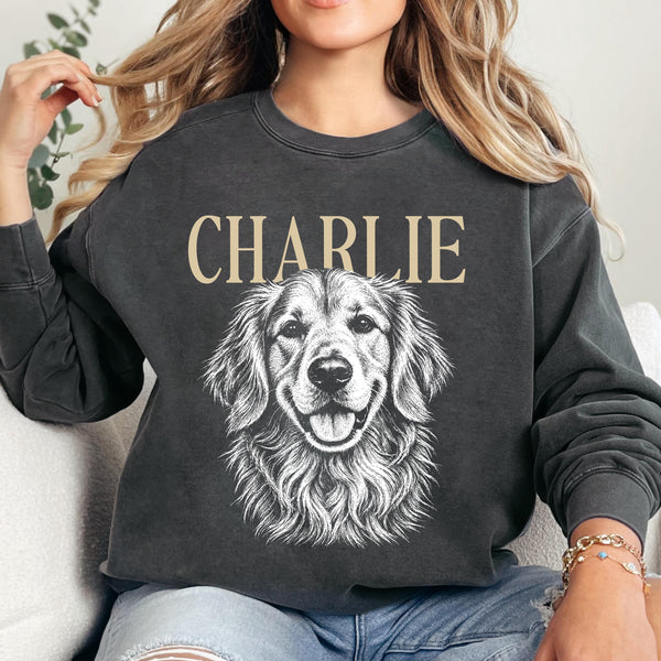 Comfort Colors® Custom Pet Photo Shirt or Sweatshirt, Personalized Pet Name T-Shirt, Vintage Dog & Cat Portrait Shirt
