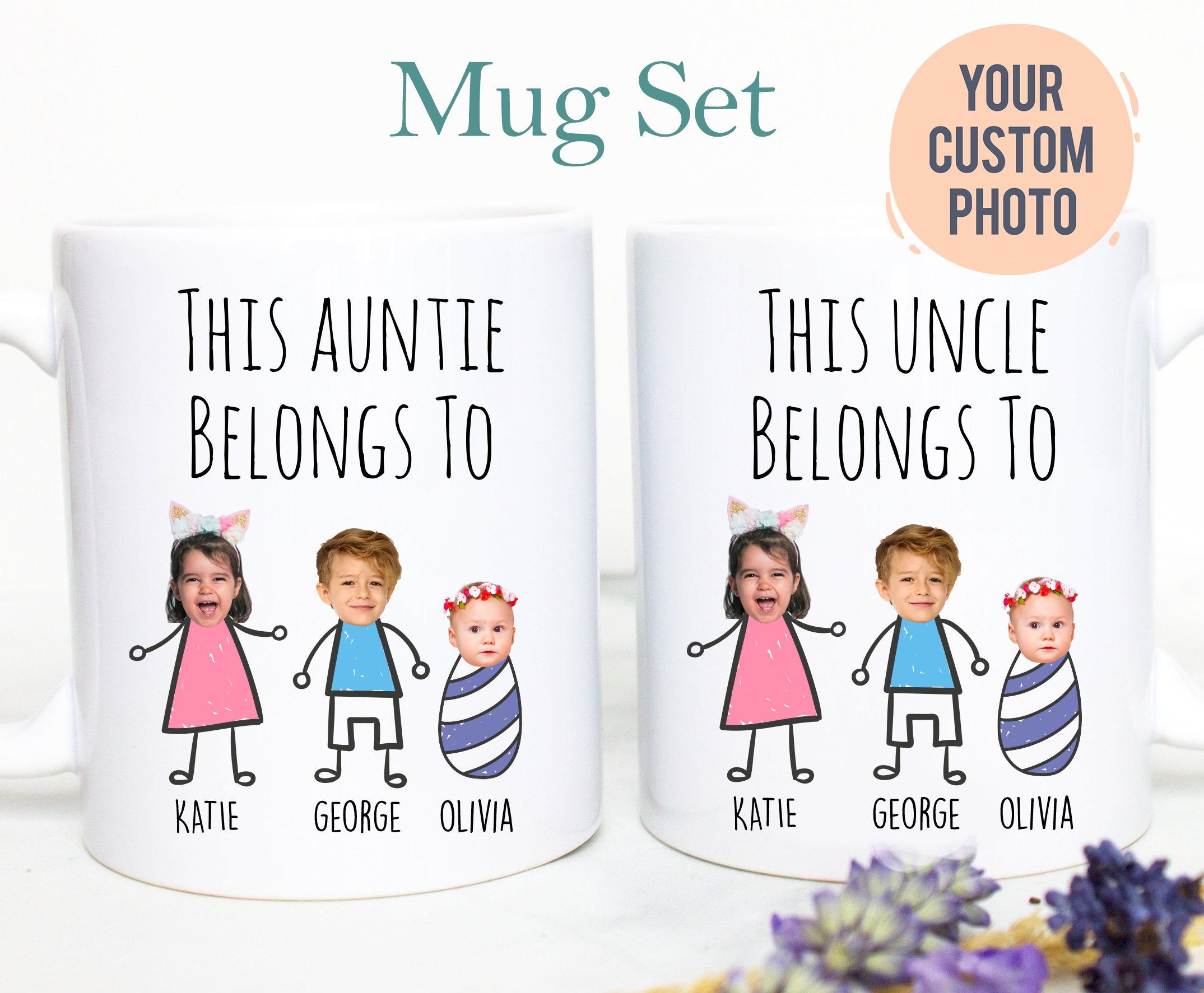 Personalized Aunt and Uncle Individual OR Mug Set #5, Aunt Uncle EST Gift, Custom Aunt Gift, New Aunt Mug Uncle Mug Custom Baby Announcement